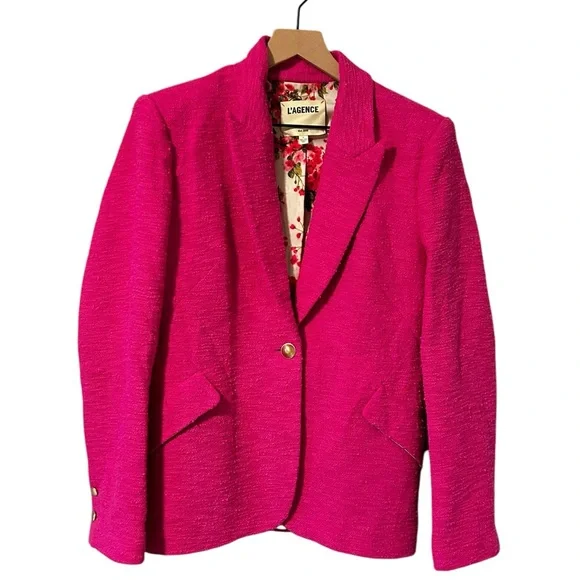 L’Agence Chamberlain Pink Tweed Blazer Jacket Womens 8 - Picture 2 of 7